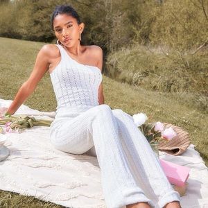 beautiful cream textured ribbed tank and pant set